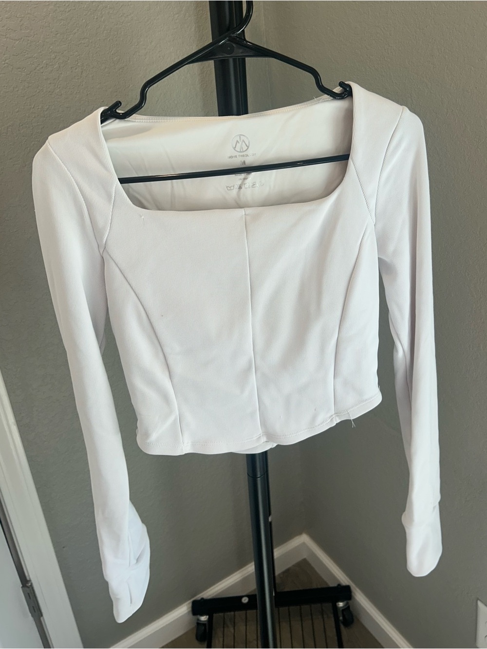 Square-Neck Long Sleeve Crop Top in White